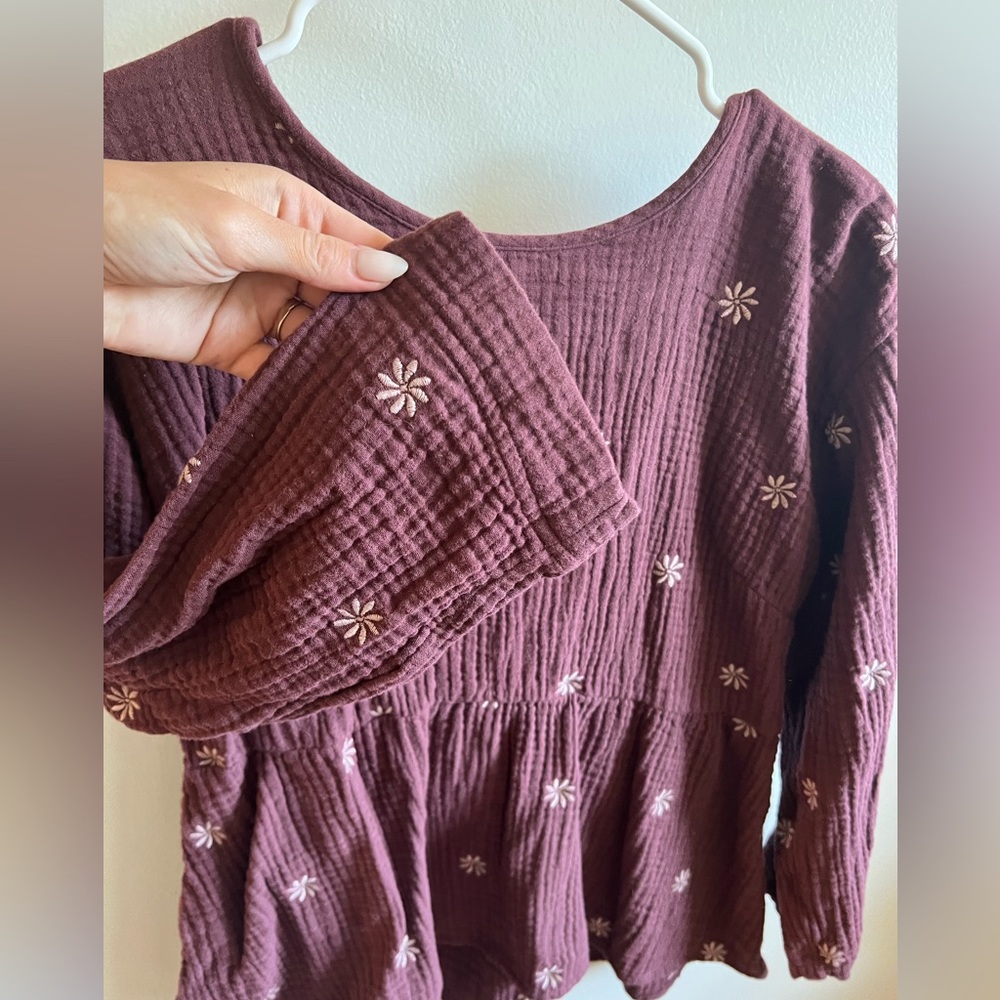 Madewell Purple Blouse with Floral Embroidery